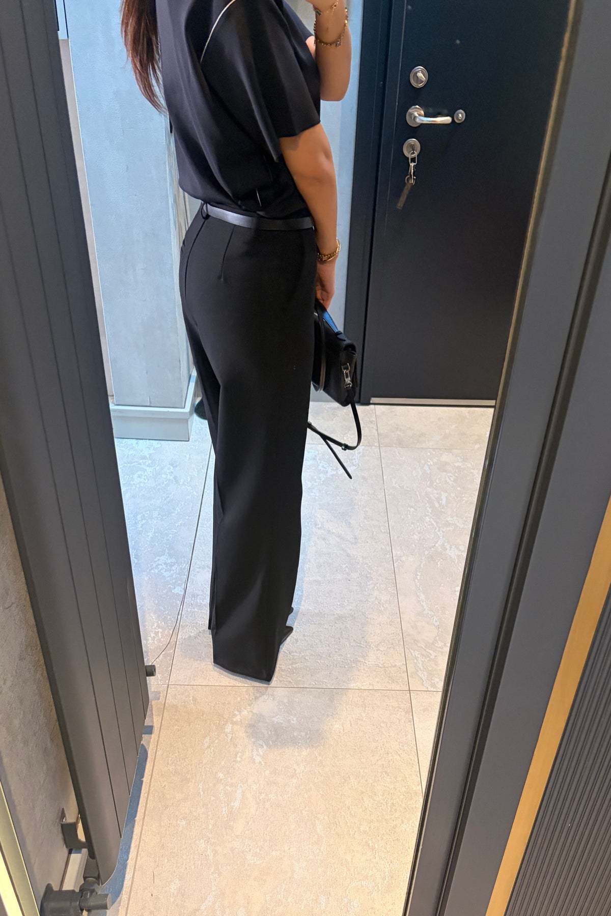 Siyah Kemerli Flare Paça Pantolon