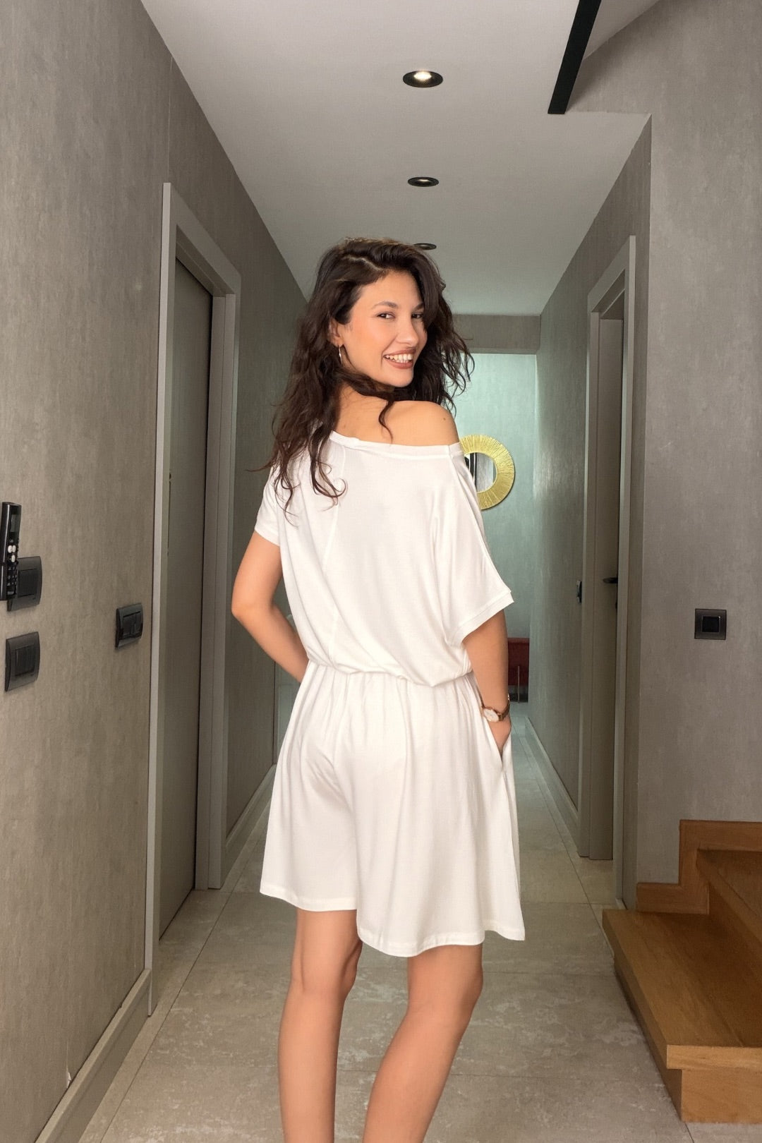 Beyaz Modal Şort Bluz Takım