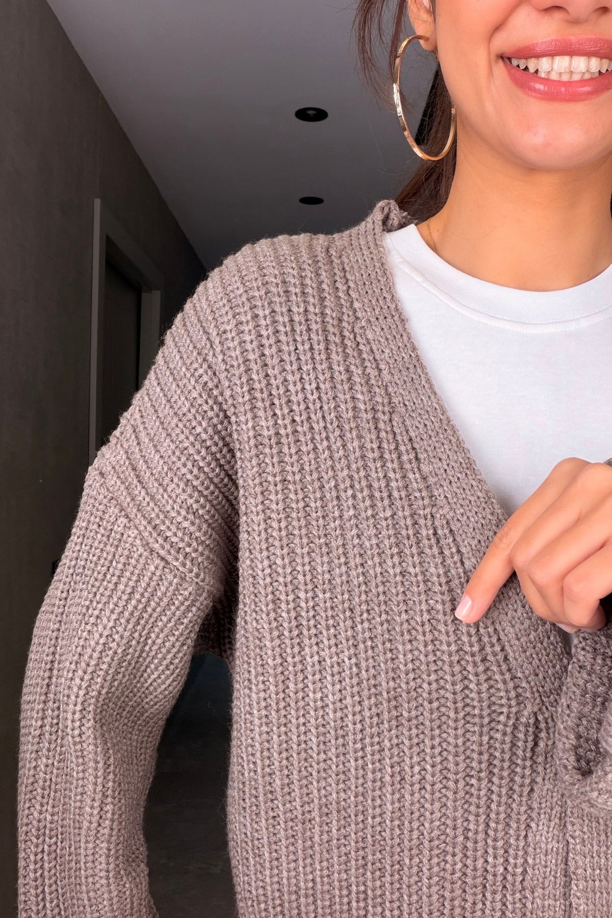 Vizon Oversize Düğmeli Örme Hırka