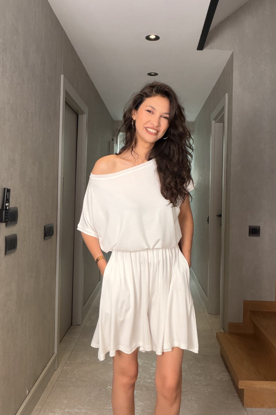 Beyaz Modal Şort Bluz Takım