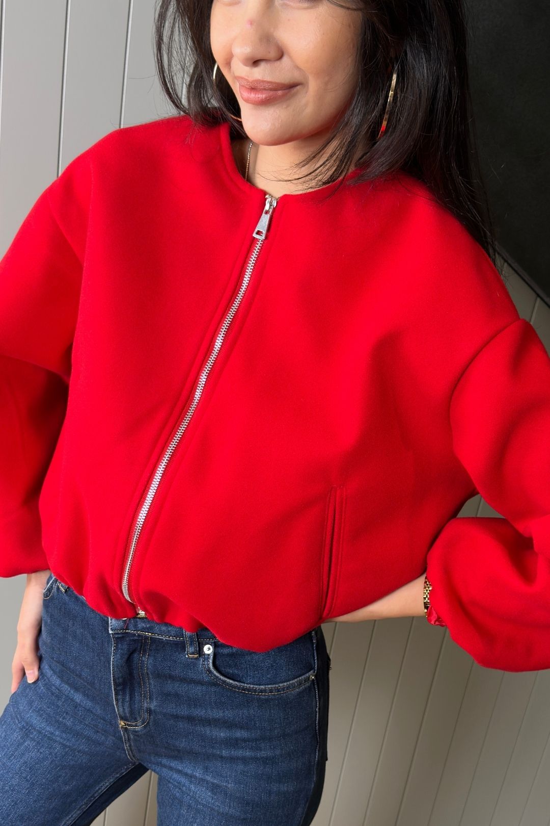 Kırmızı Bomber Kaşe Ceket