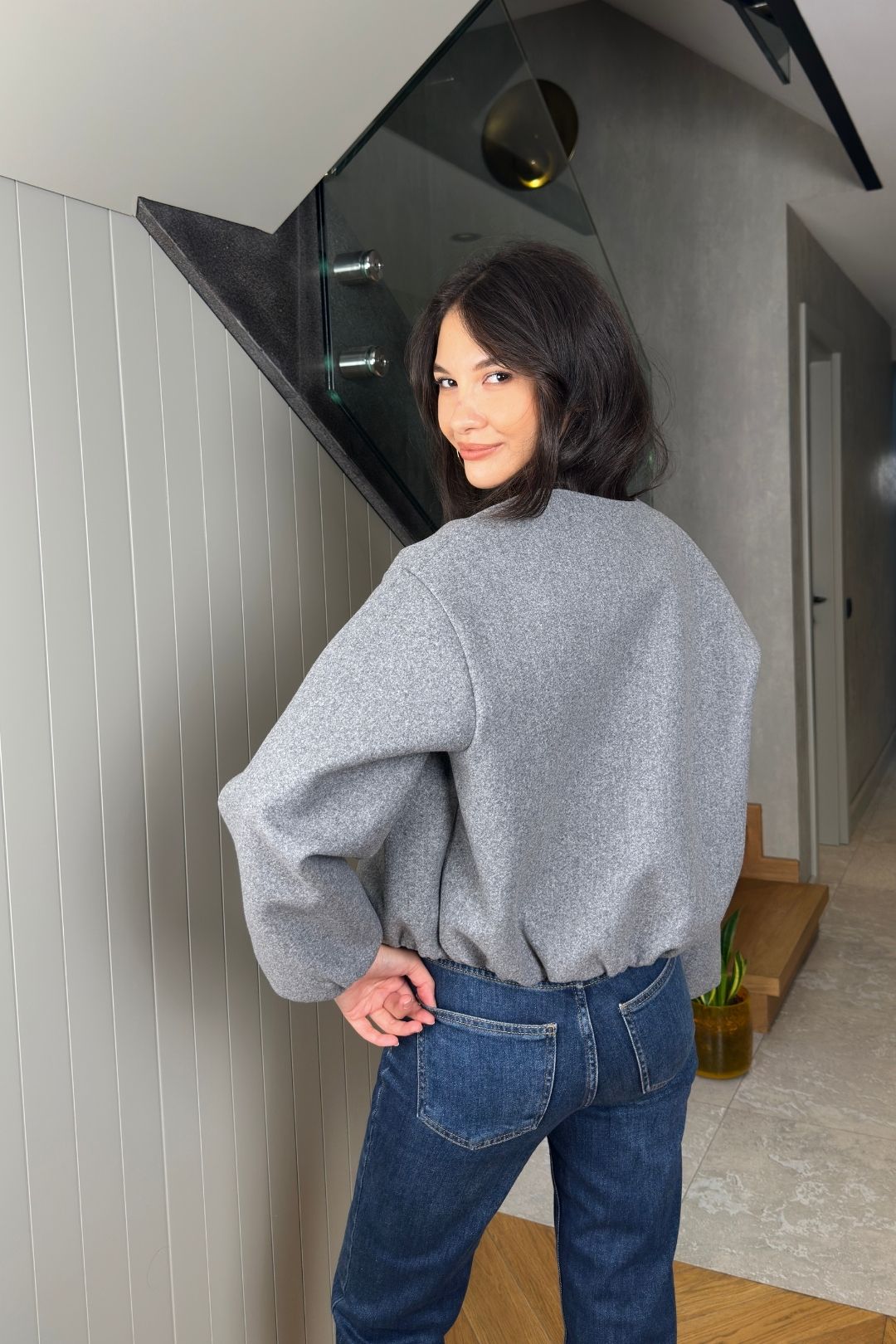 Gri Bomber Kaşe Ceket