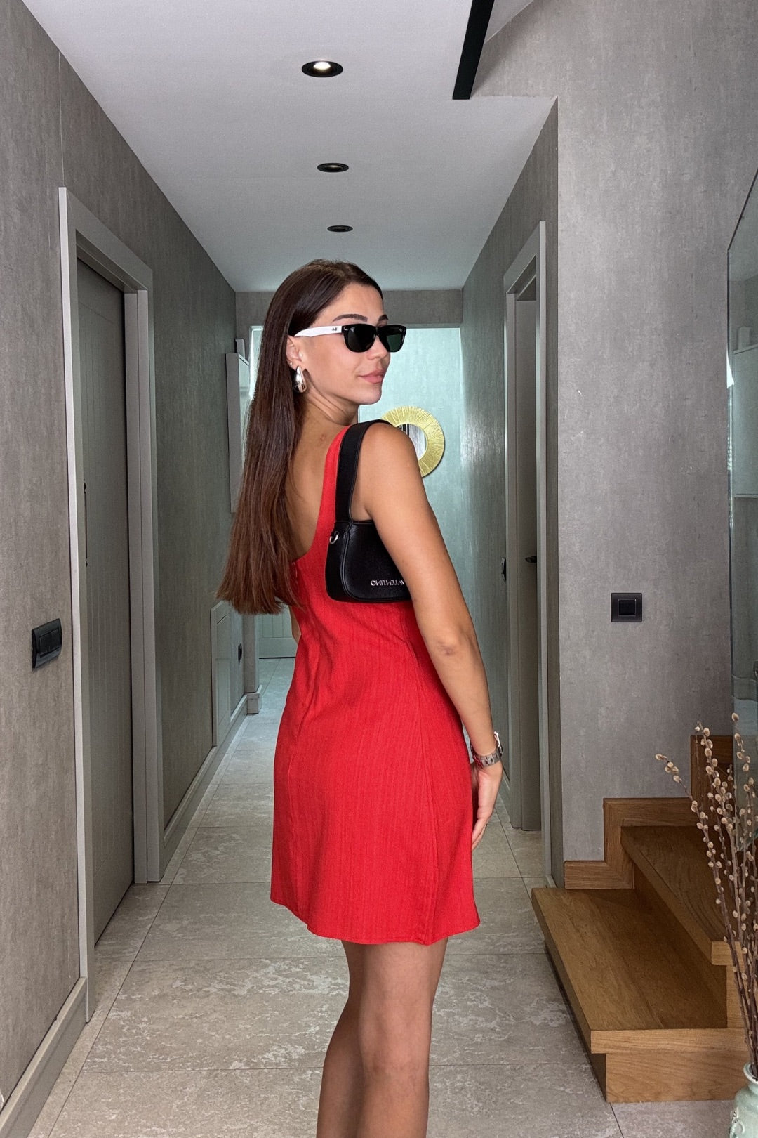Nar Çiçeği Keten Mini Elbise