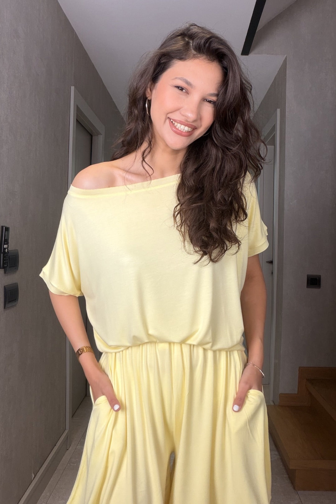 Sarı Modal Şort Bluz Takım