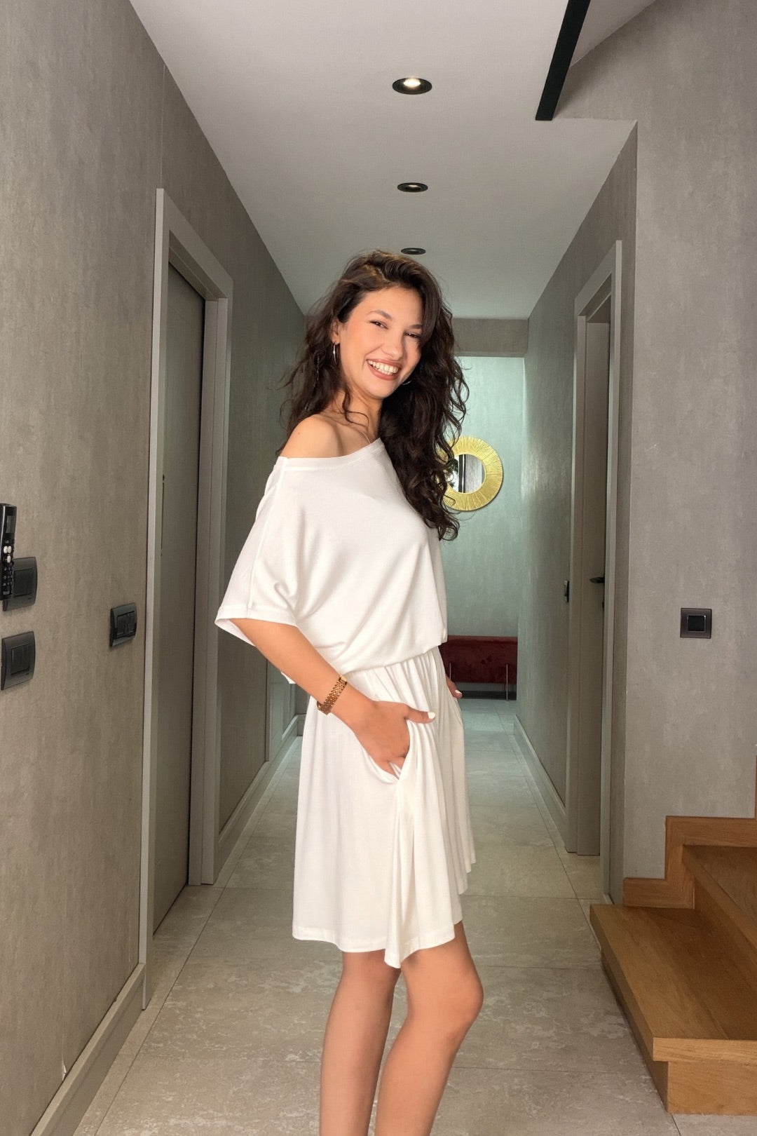 Beyaz Modal Şort Bluz Takım
