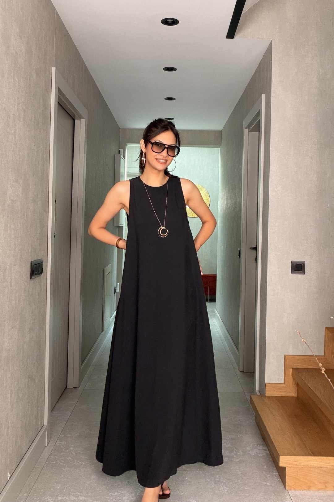 Siyah Modal Maxi Elbise