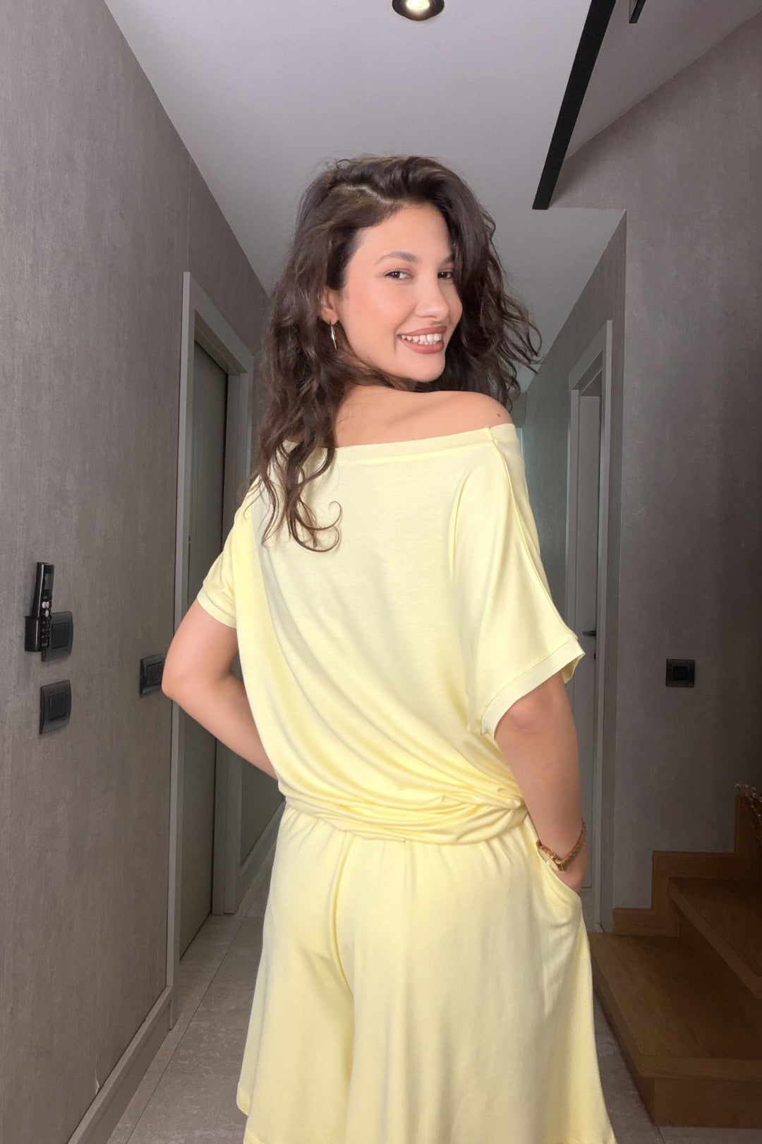 Sarı Modal Şort Bluz Takım