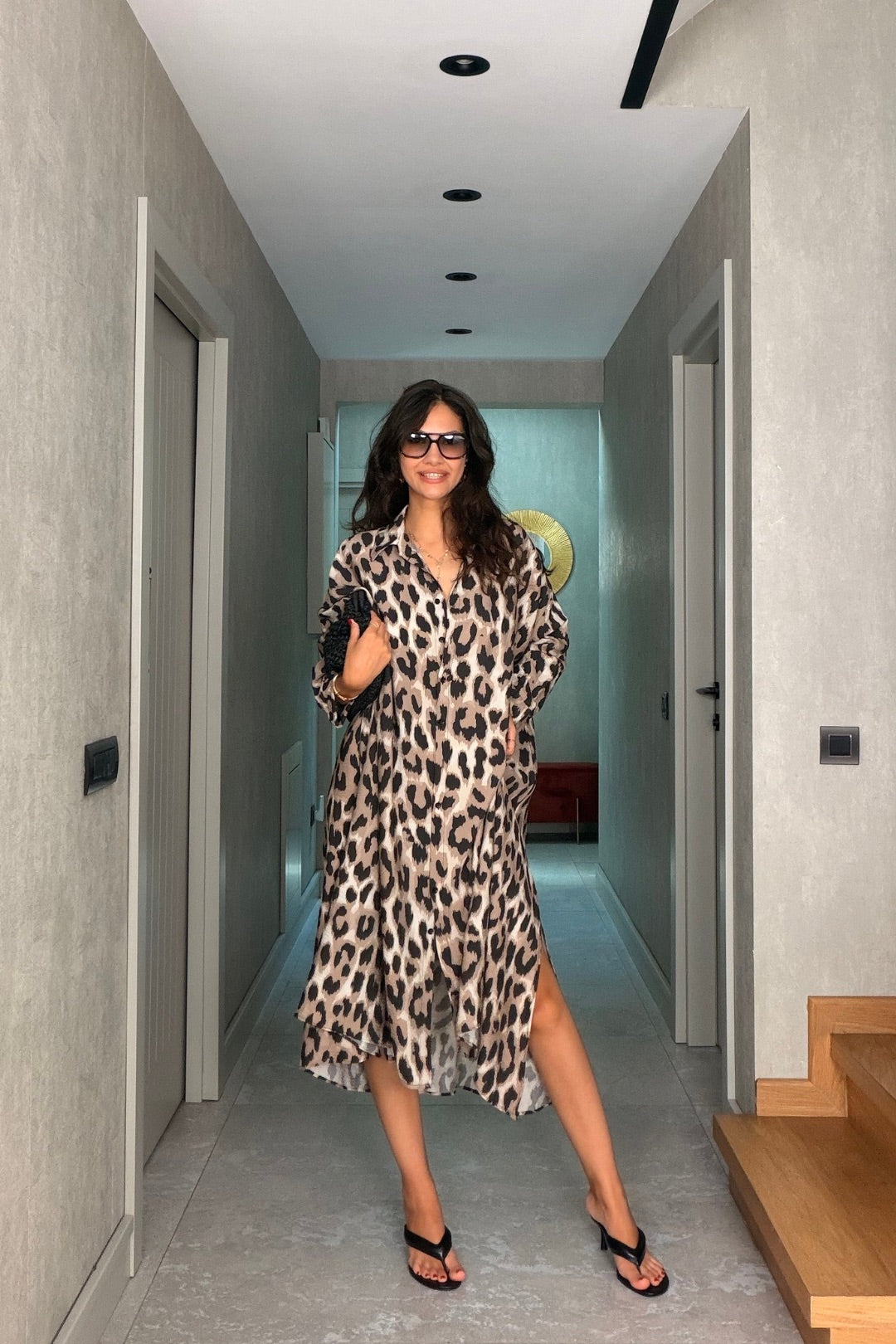 Leopar Desenli Pantolon Kimono Takım