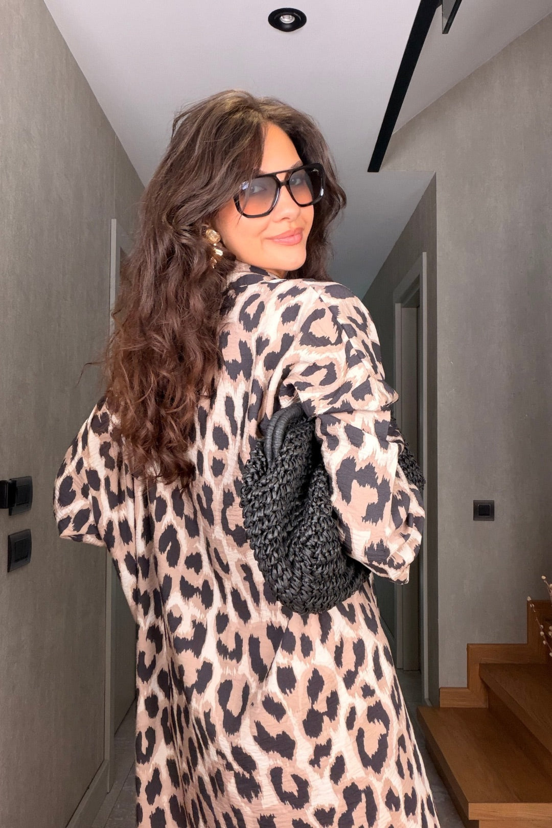 Leopar Desenli Pantolon Kimono Takım
