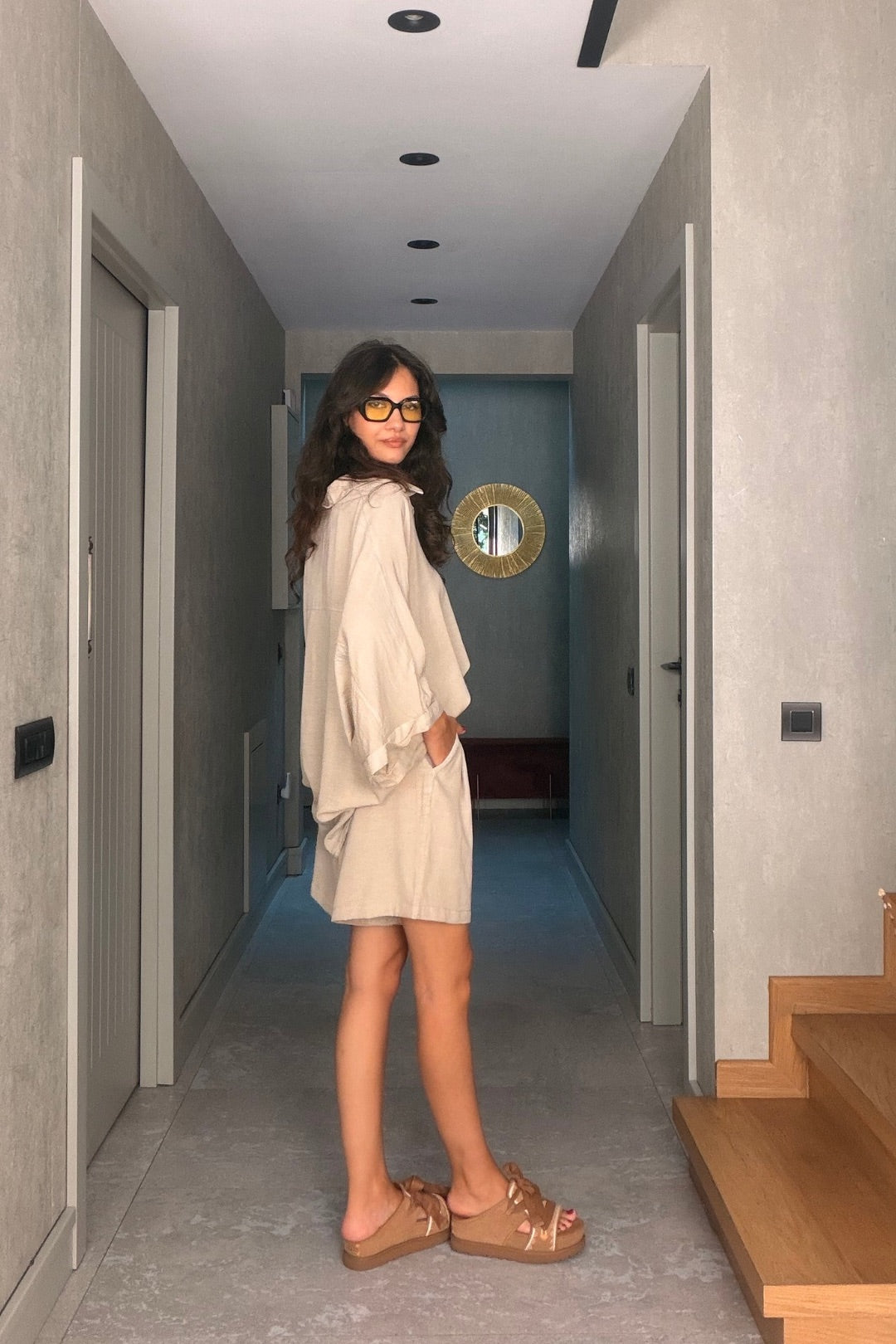 Taş Tensel Şortlu Oversize Takım