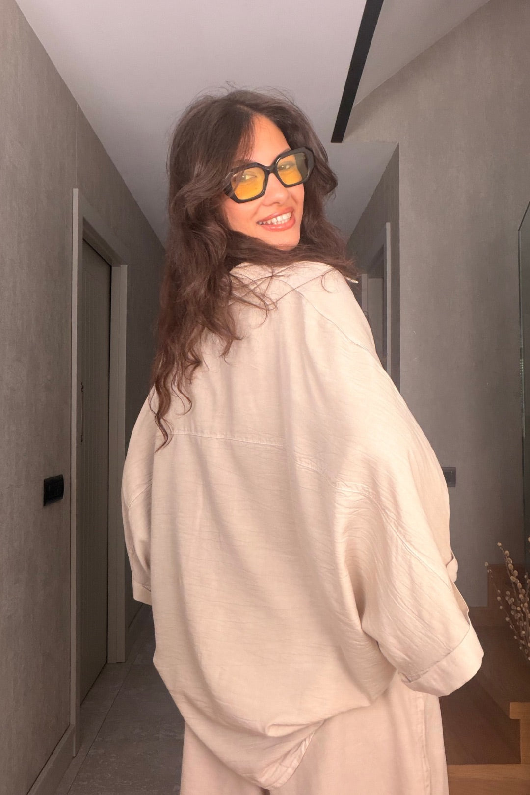 Taş Tensel Şortlu Oversize Takım