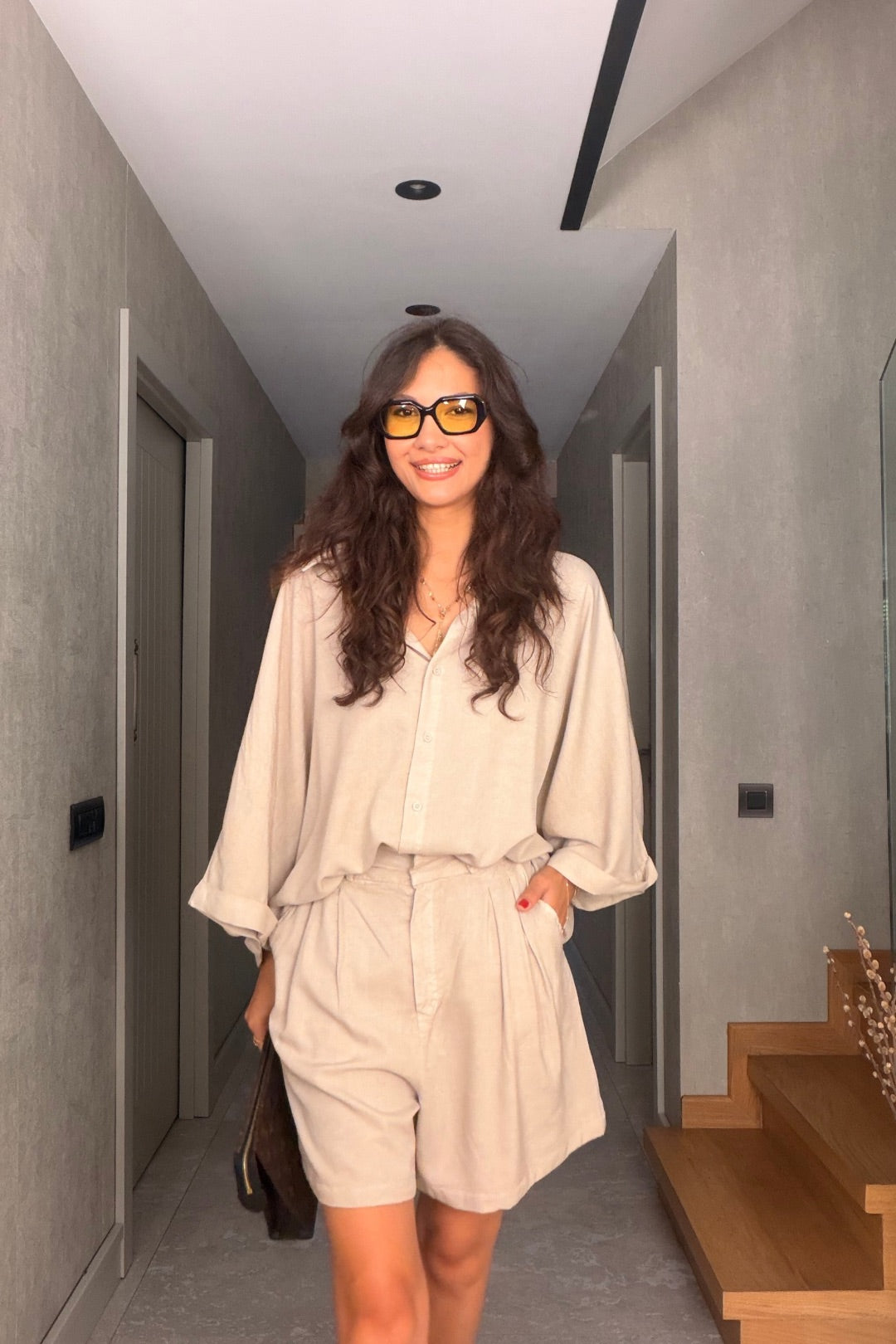 Taş Tensel Şortlu Oversize Takım