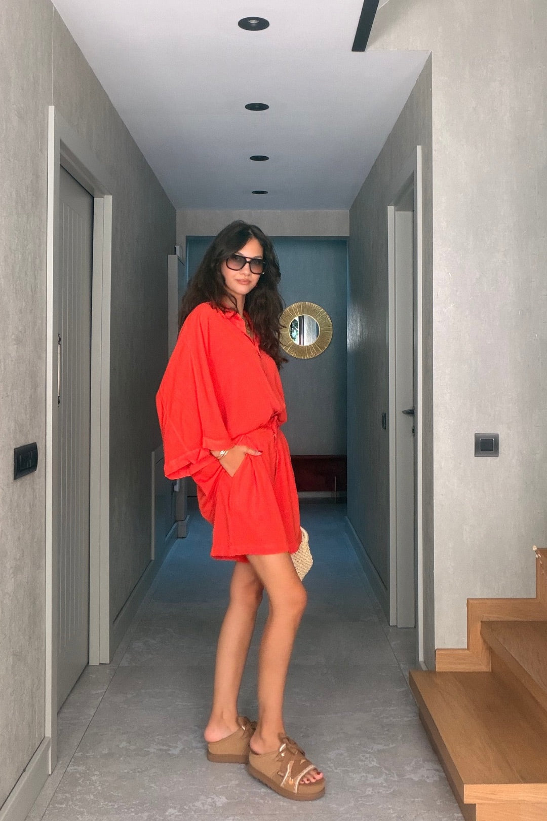 Nar Çiçeği Tensel Şortlu Oversize Takım