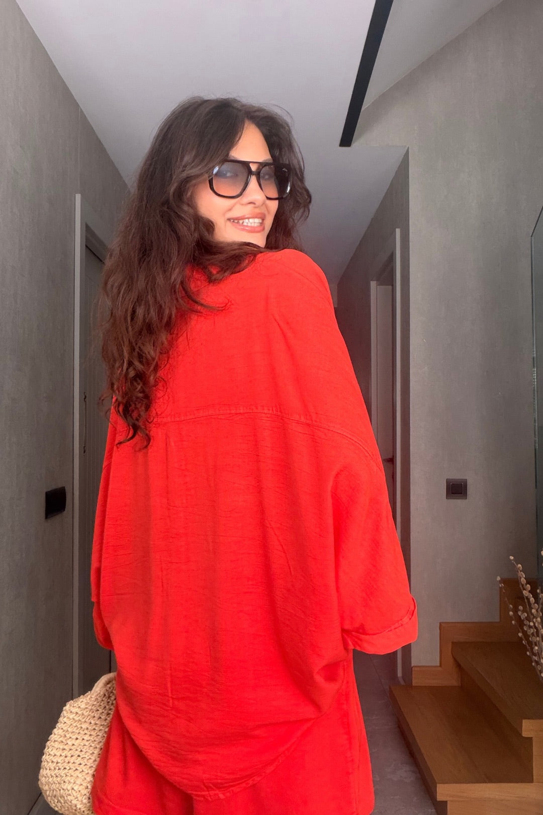 Nar Çiçeği Tensel Şortlu Oversize Takım