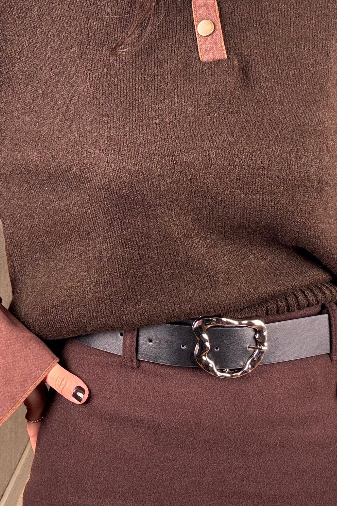 Kahverengi Kaşe Kemerli Etek