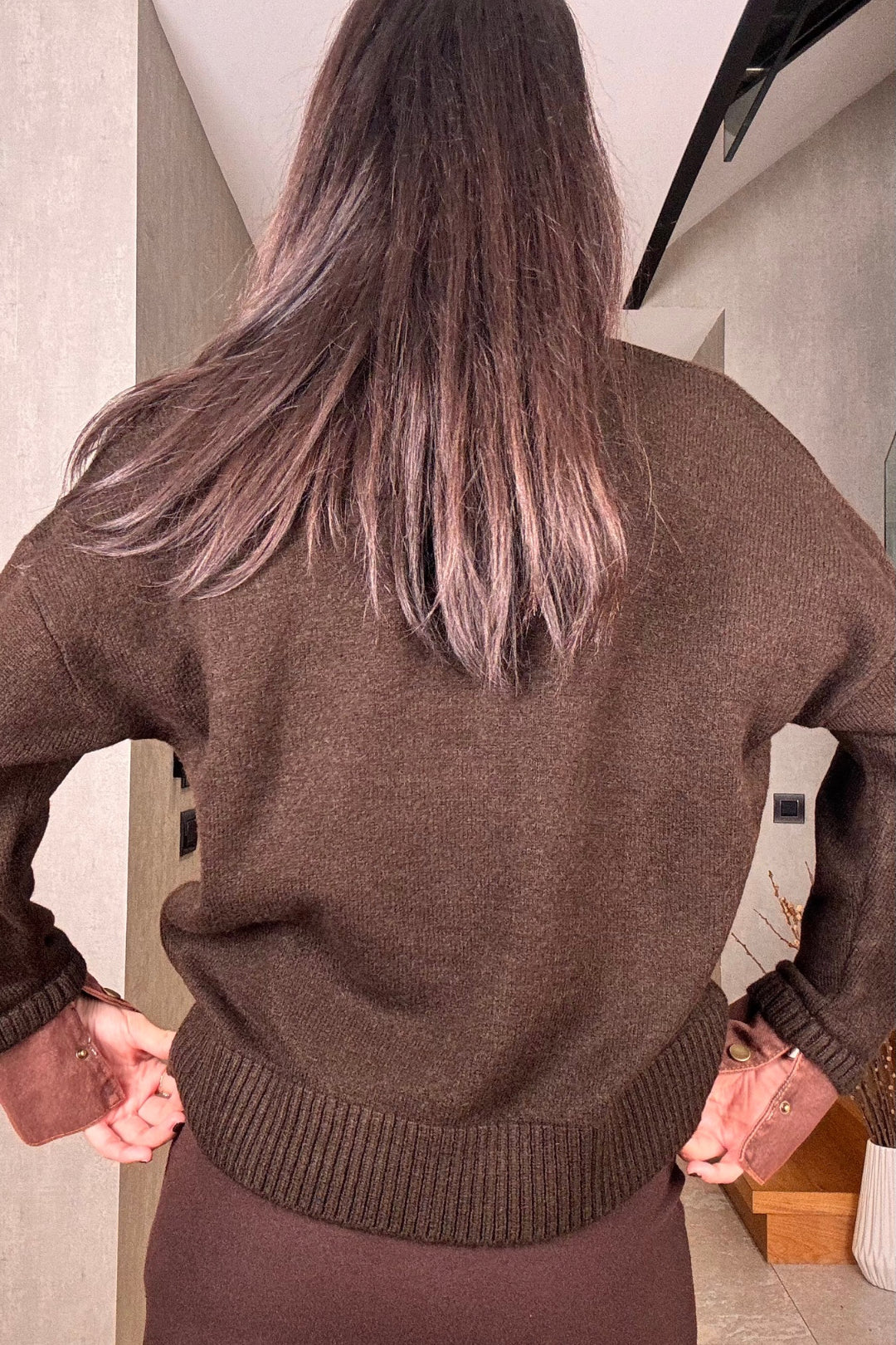 Kahverengi Jean Detaylı Polo Yaka Triko