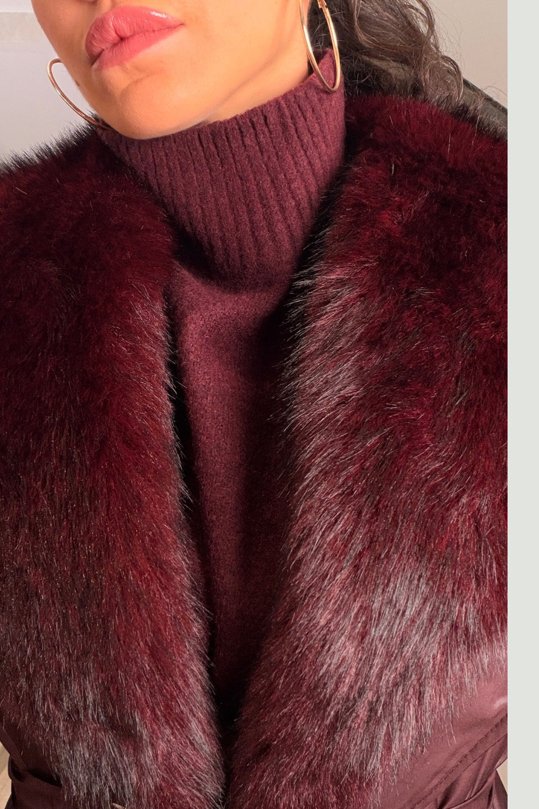 Bordo Kürk Yaka Mont