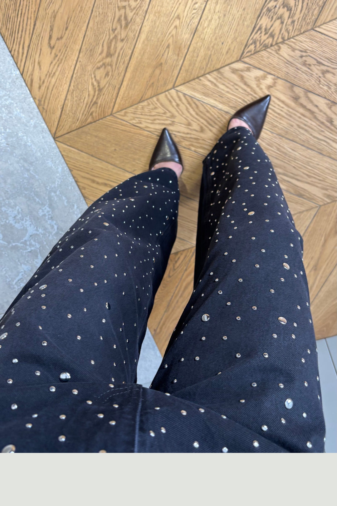 Siyah Zımbalı Balon Model Jean Pantolon