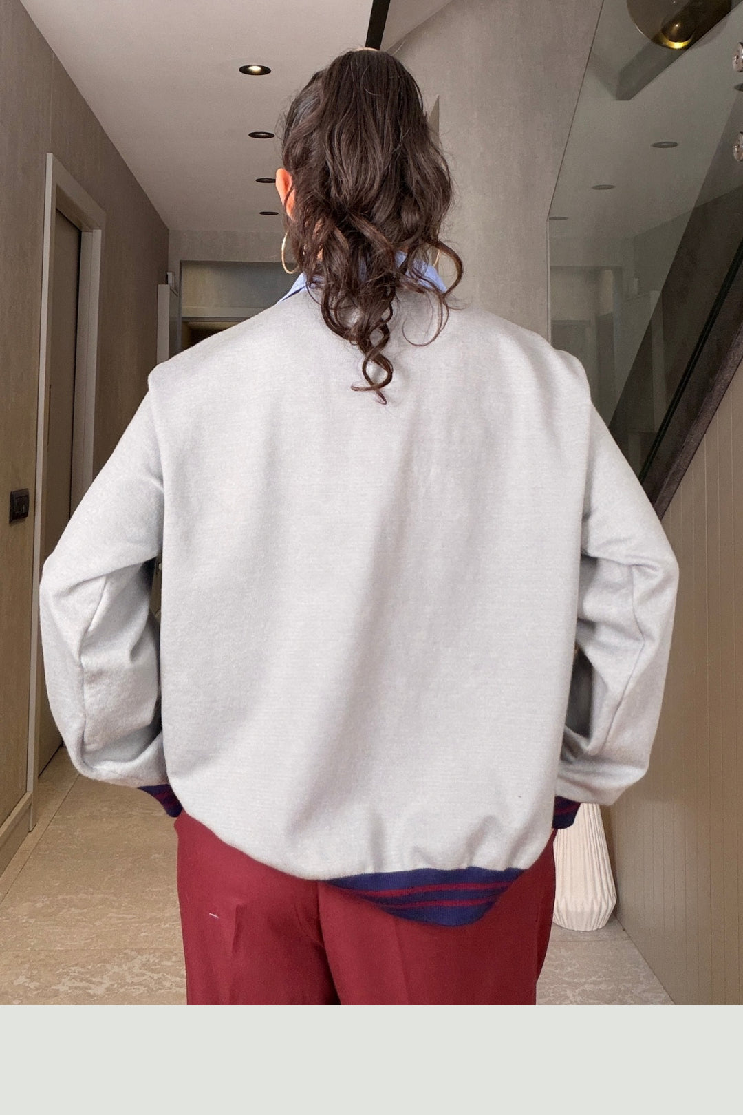 Gri Şal Detaylı Gömlek Triko