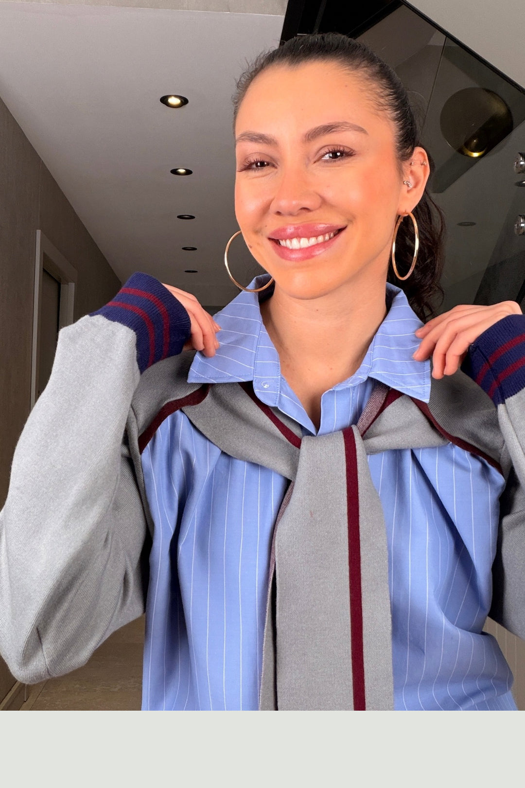 Gri Şal Detaylı Gömlek Triko