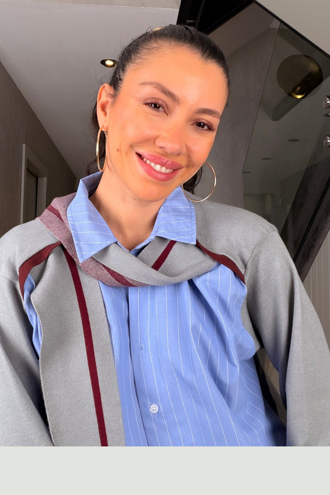 Gri Şal Detaylı Gömlek Triko