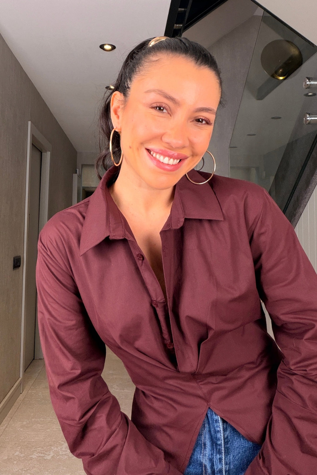 Bordo Arkadan Bağlamalı Gömlek