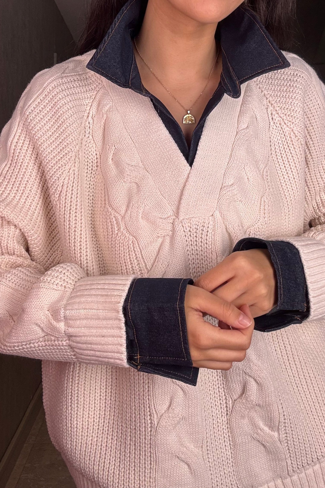 Jean Detaylı Bej Triko