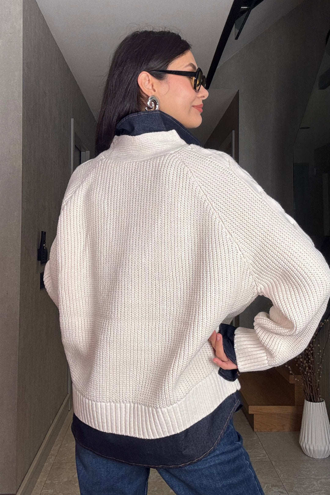 Jean Detaylı Bej Triko