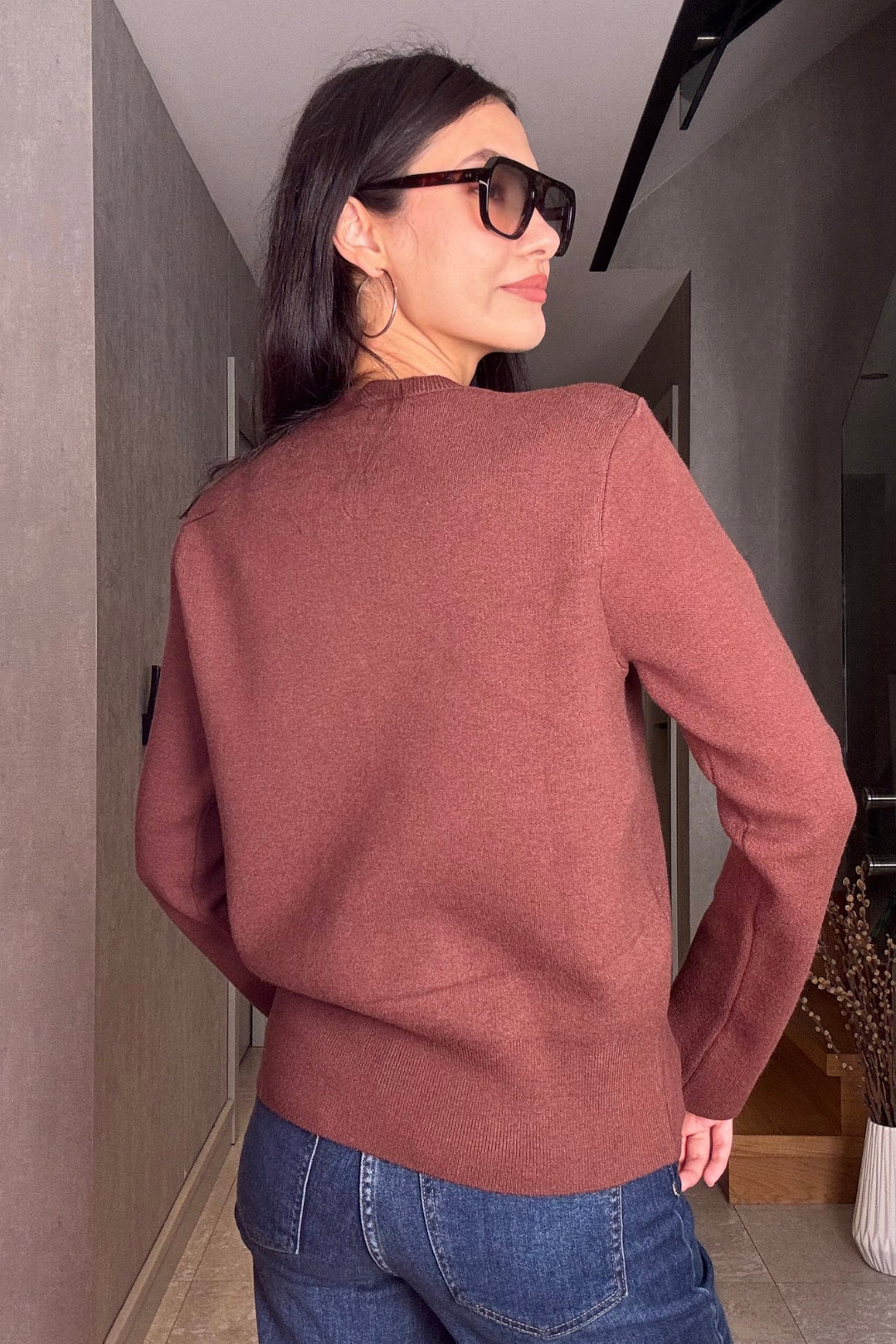 Kahverengi Metal Düğmeli Hırka