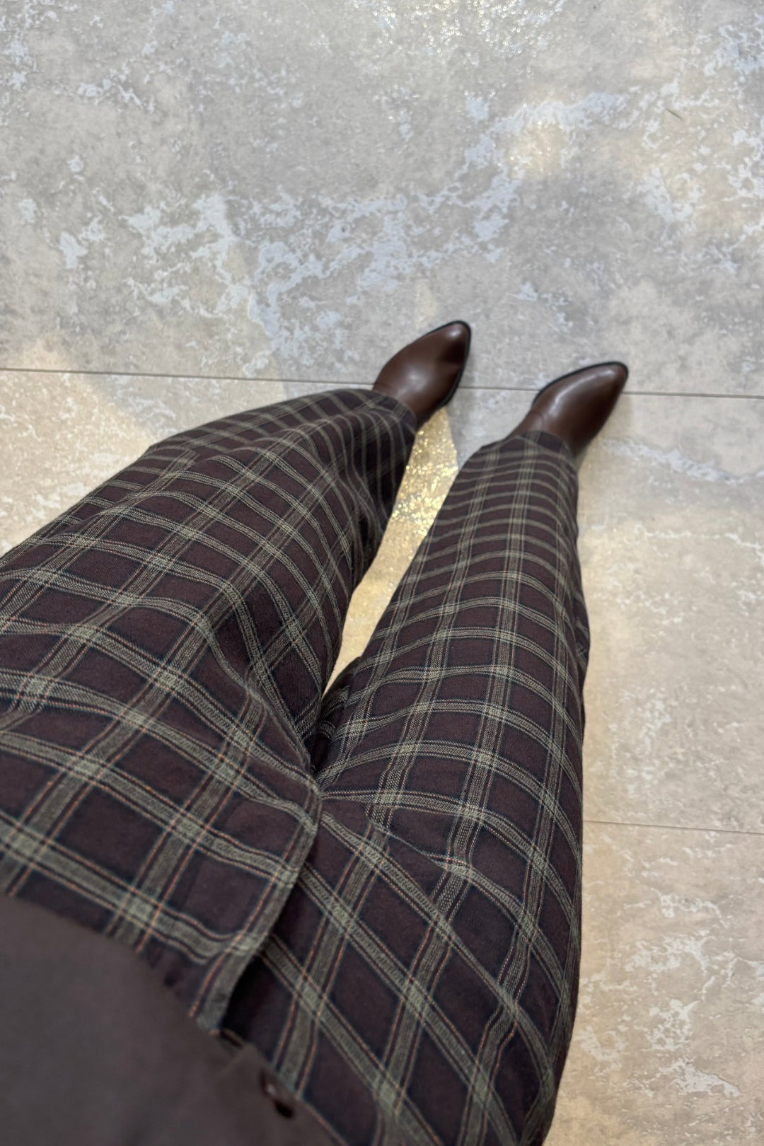 Kahverengi Haki Ekose Balon Pantolon