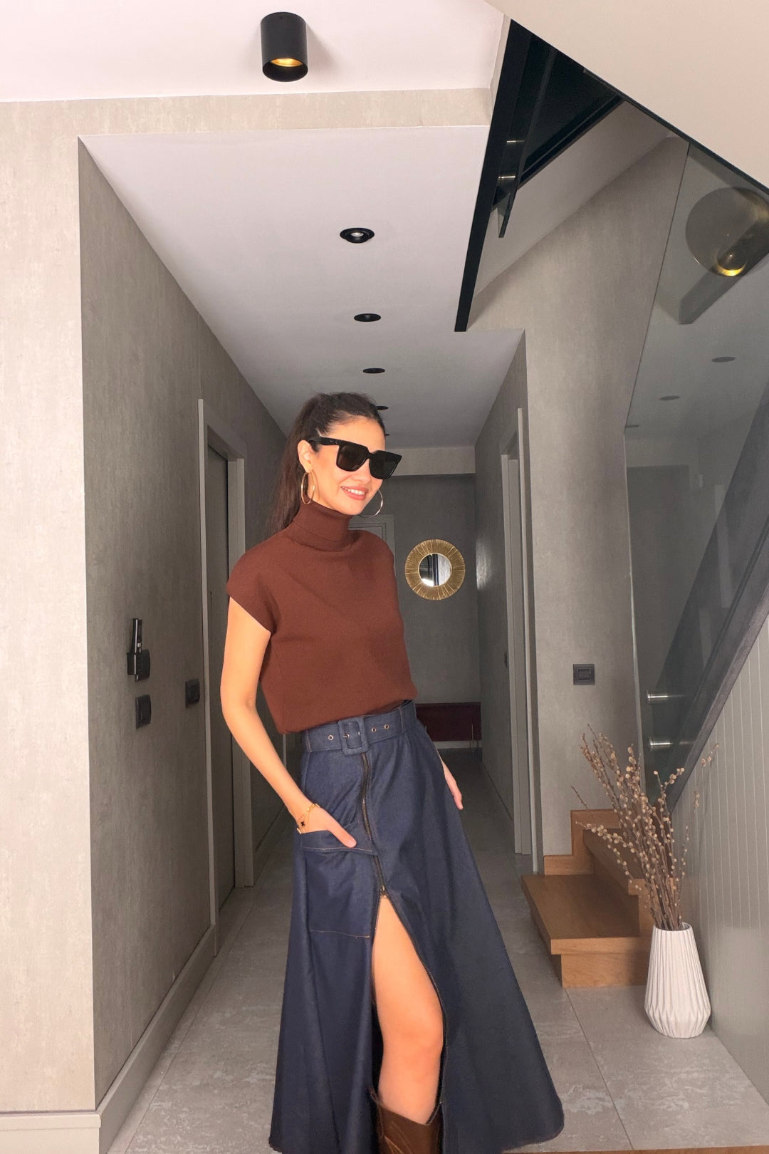 Mavi Fermuarlı Jean Etek