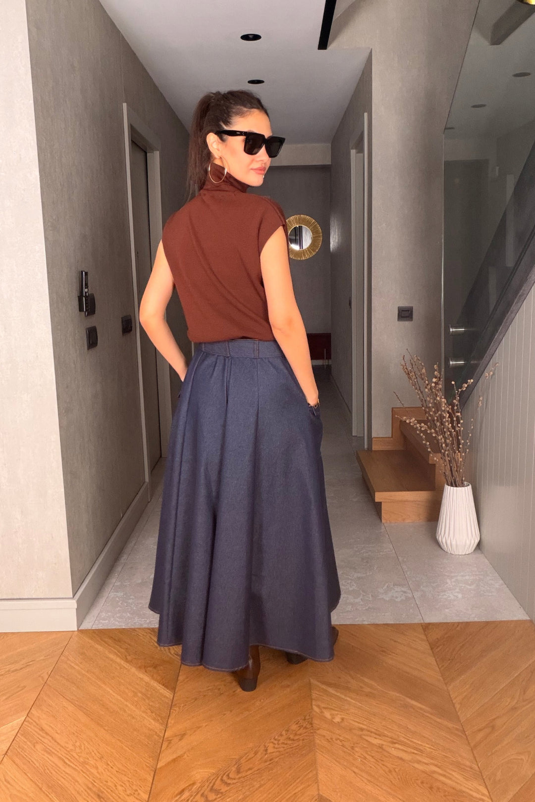 Mavi Fermuarlı Jean Etek