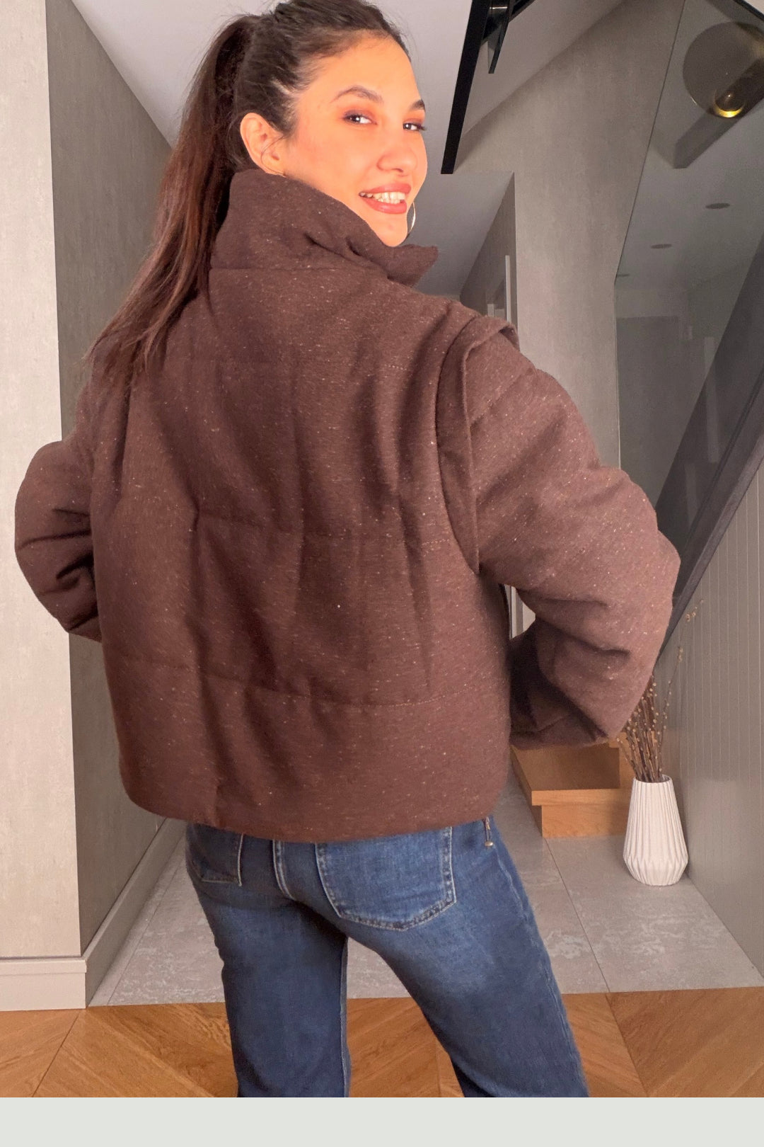 Kahverengi  Tüvit Yelek Mont