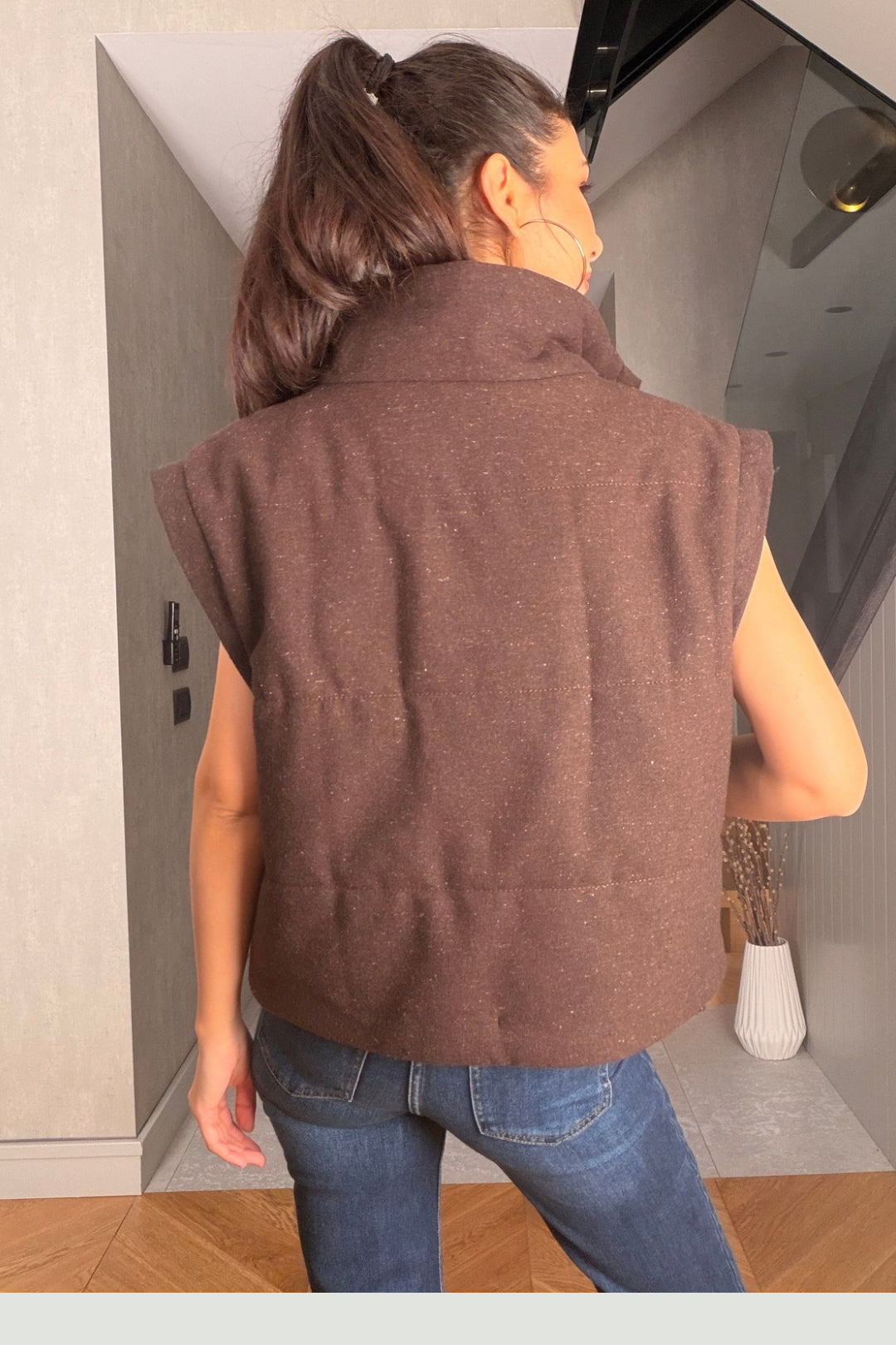 Kahverengi  Tüvit Yelek Mont