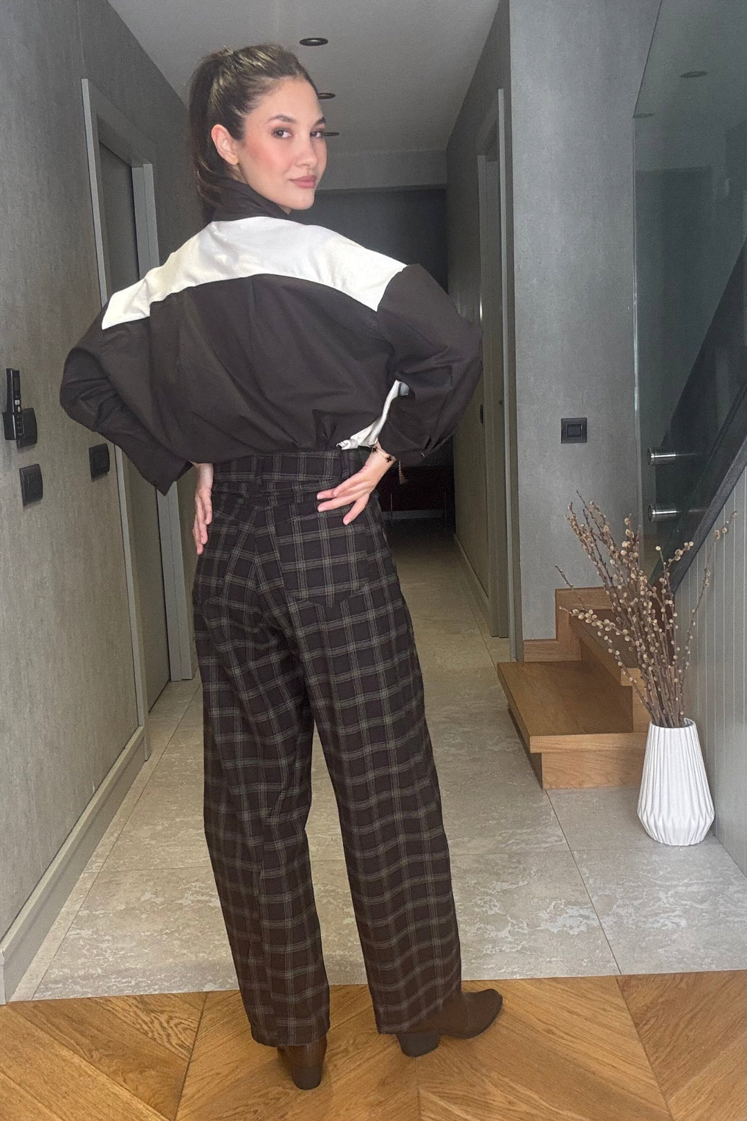 Haki Ekose Balon Pantolon