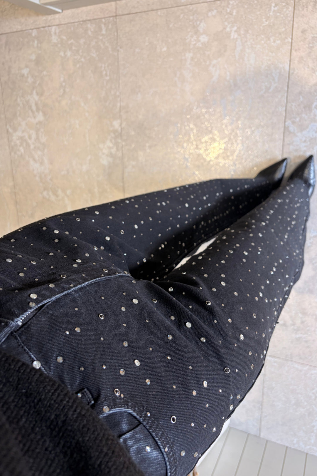 Siyah Taşlı Palazzo Jean Pantolon