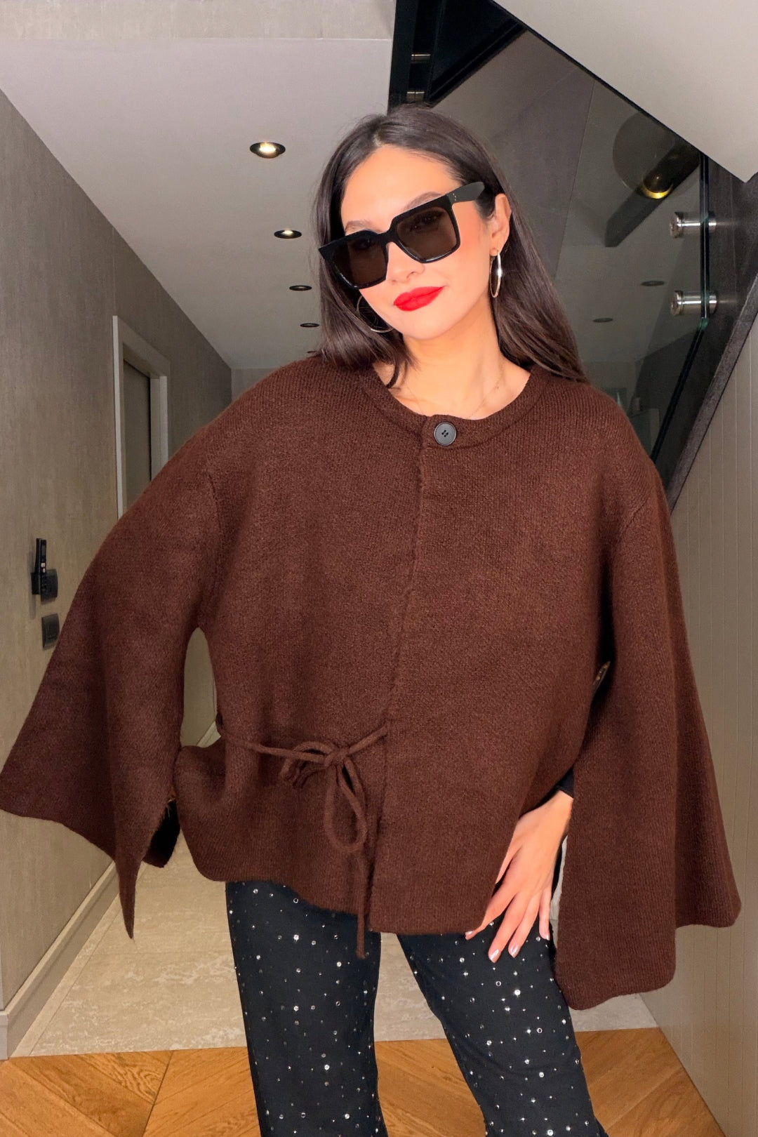 Kahverengi Yarasa Kol Hırka