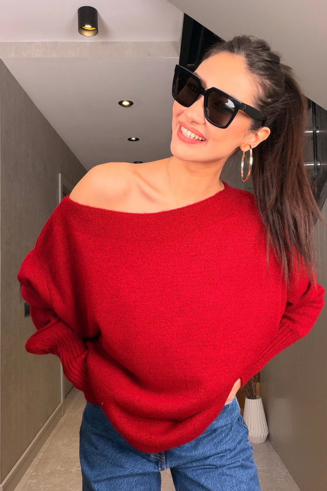 Kırmızı Kayık Yaka Triko