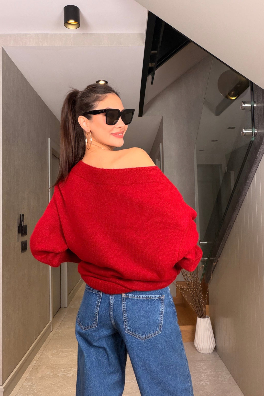 Kırmızı Kayık Yaka Triko