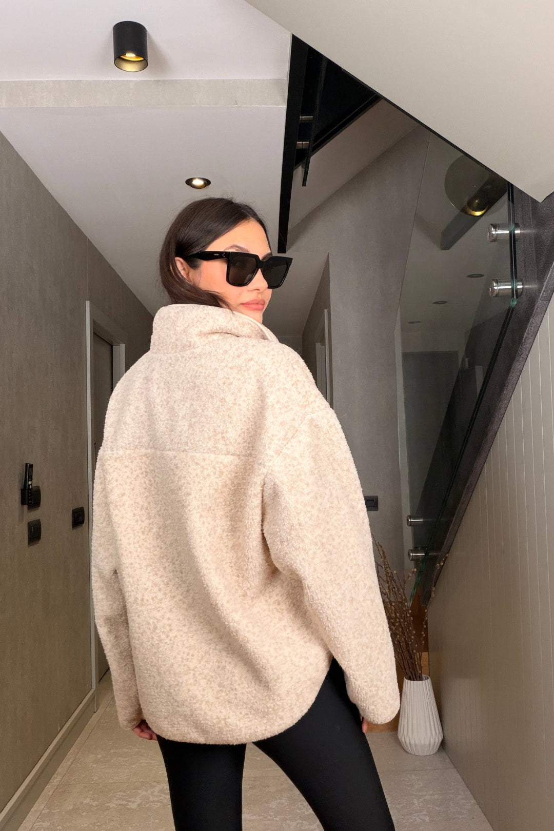 Ekru Fermuarlı Yumoş Polar