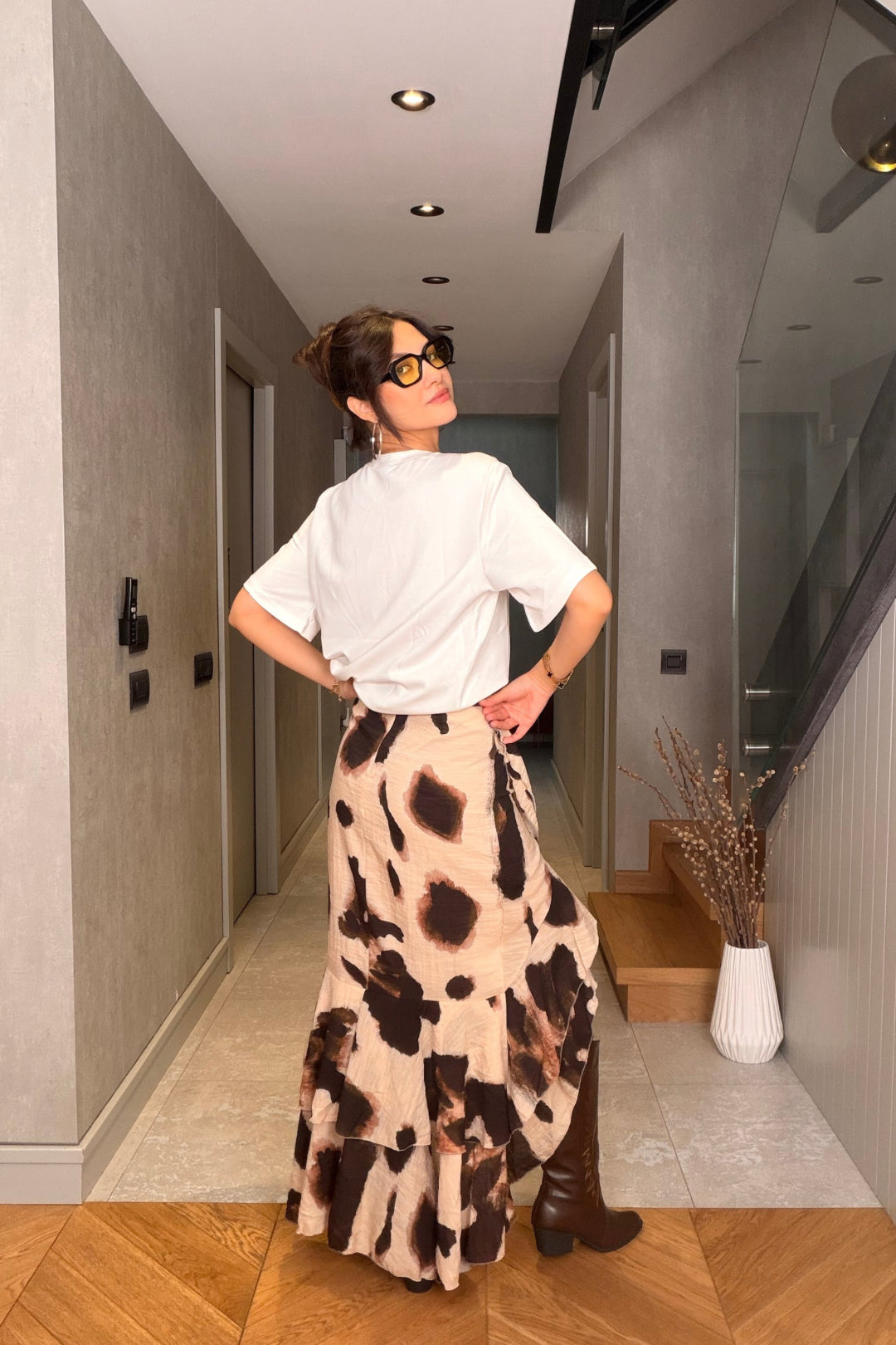 Desenli Volanlı Etek