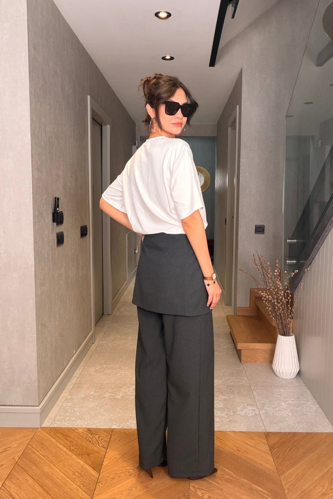 Antrasit Etek Detaylı Pantolon