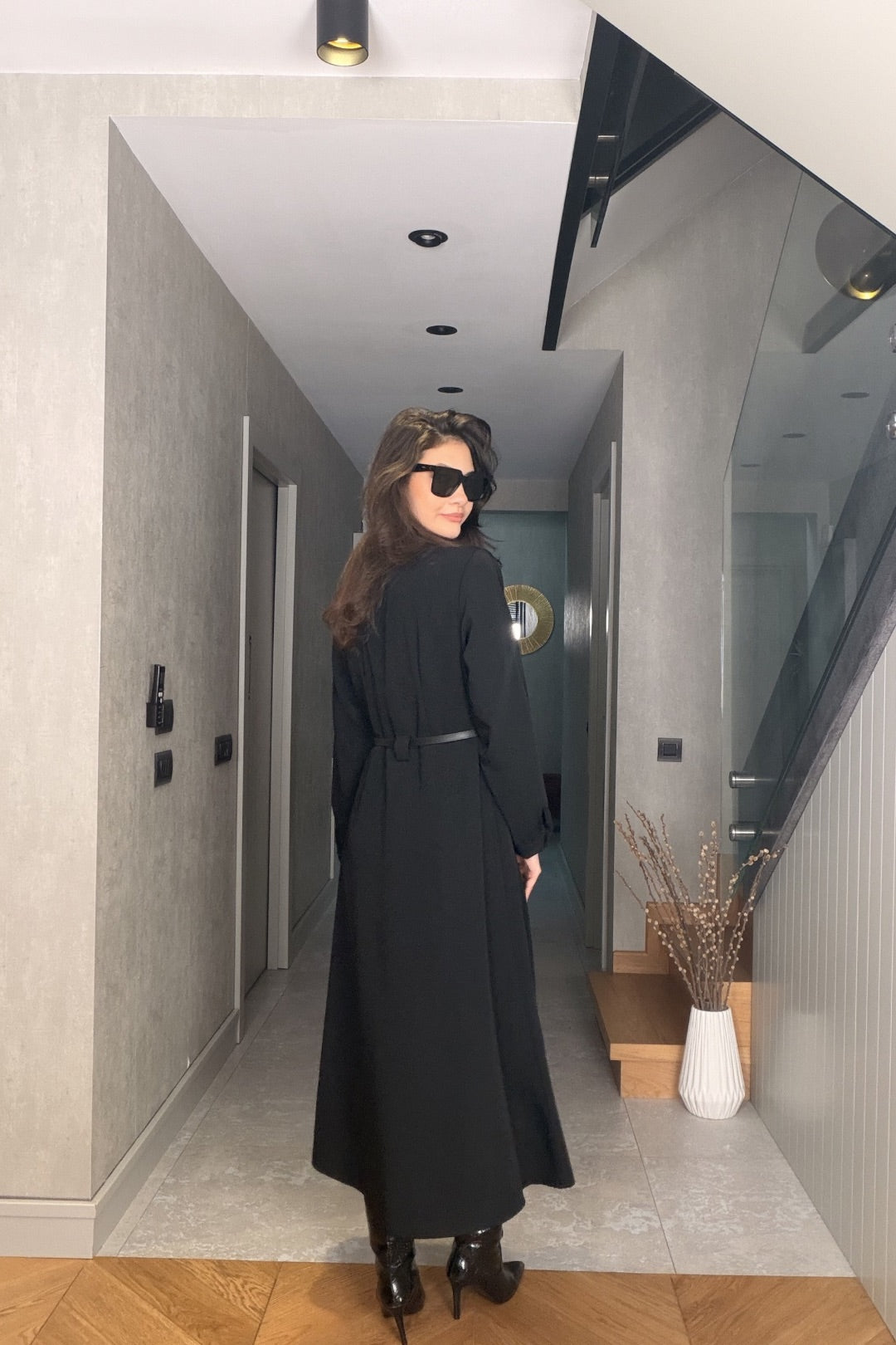 Siyah Kemerli Maxi Elbise