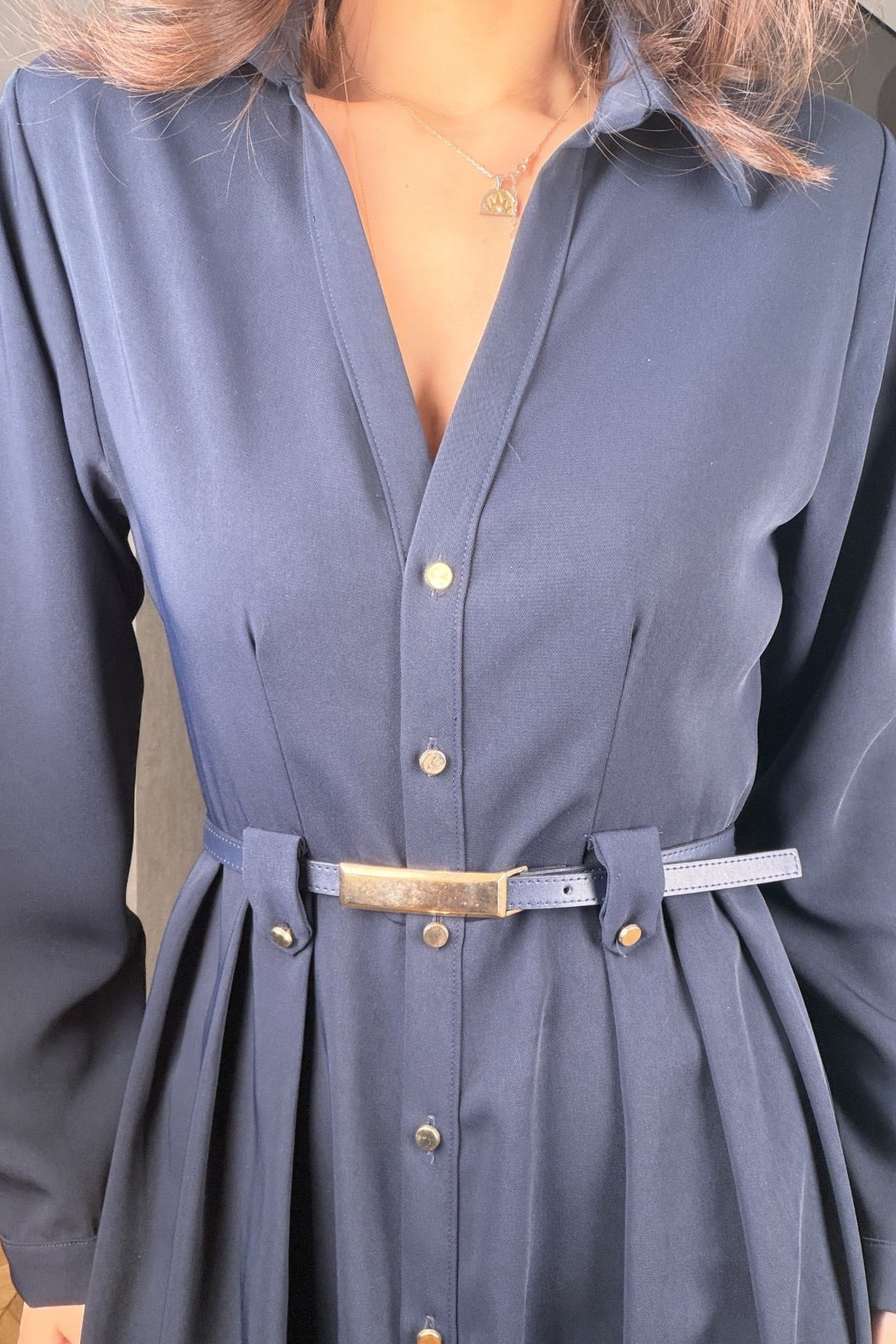 Lacivert Kemerli Maxi Elbise