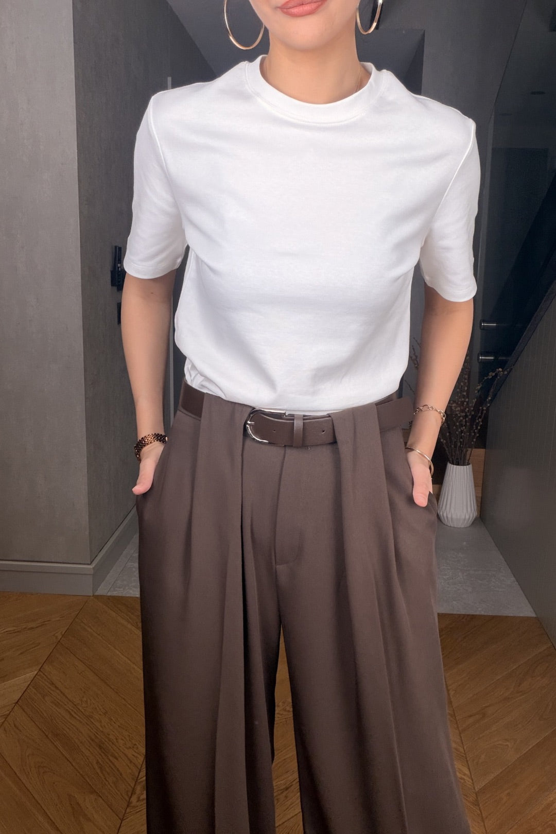 Kahverengi Kemerli Pileli Pantolon