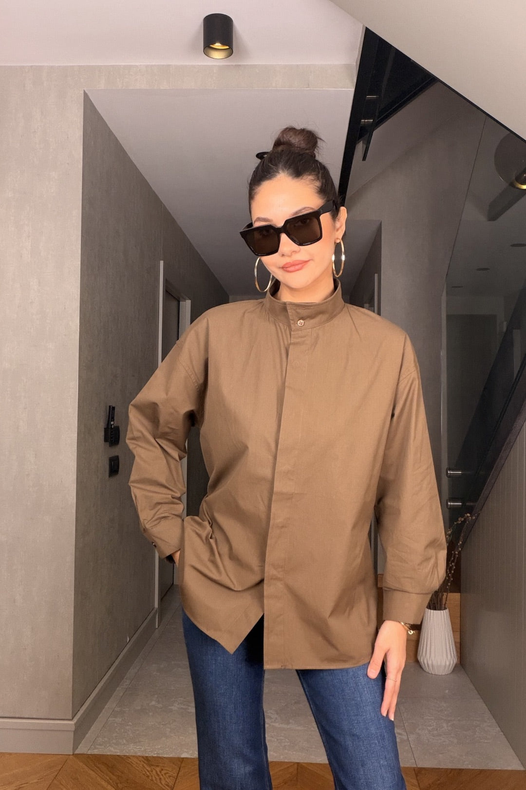 Haki Belden Bağlamalı Gömlek