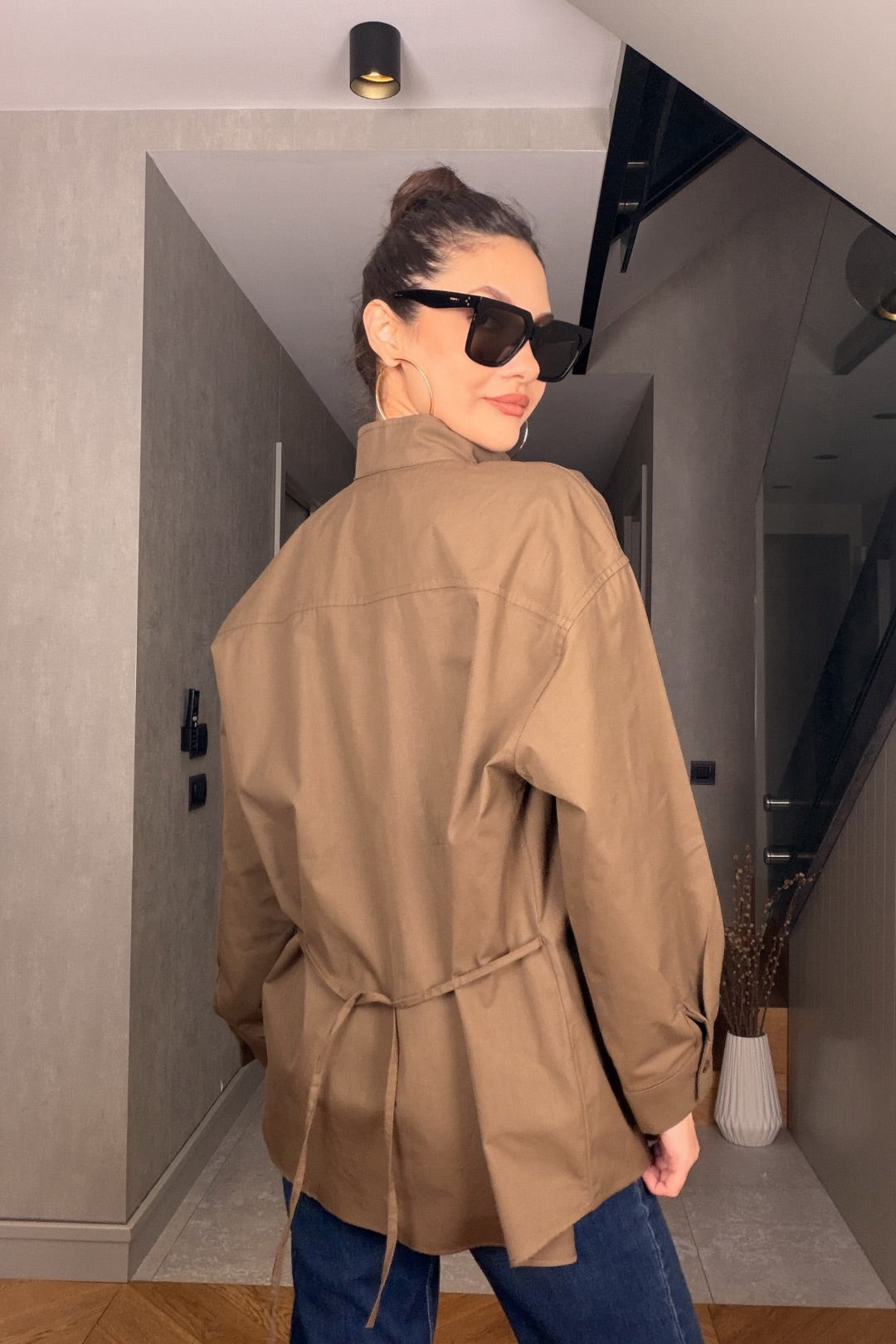 Haki Belden Bağlamalı Gömlek