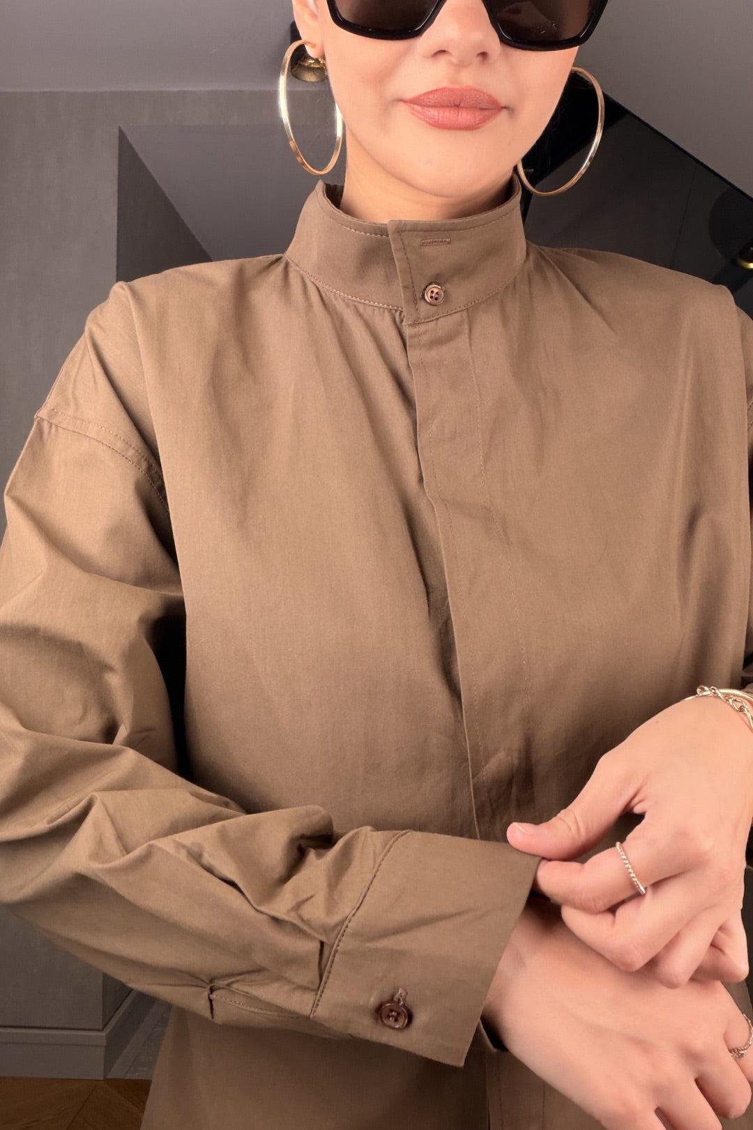 Haki Belden Bağlamalı Gömlek