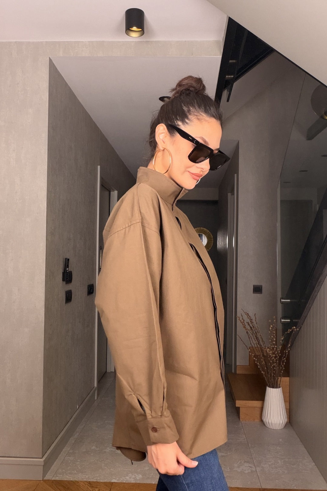 Haki Belden Bağlamalı Gömlek