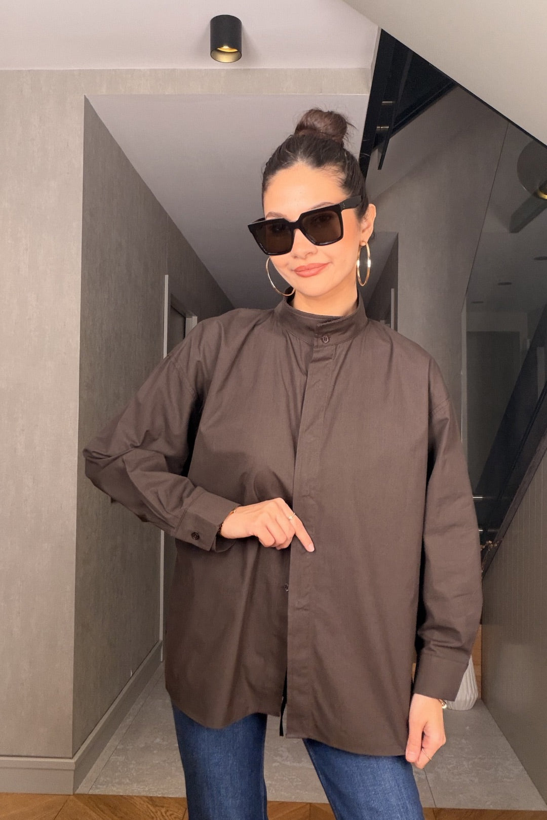 Kahverengi Belden Bağlamalı Gömlek